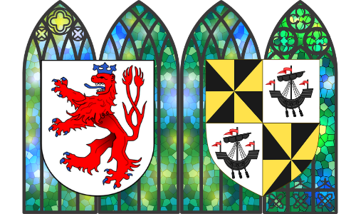 Coat of arms of the Duchy of Berg: Arms of Luxembourg.svg: Katepanomegas; elements drawn by Sodacan Bergischer Loewe.svg: Jüppsche derivative work: OwenBlacker (https://commons.wikimedia.org/wiki/File:Bergischer_Löwe.svg), „Bergischer Löwe“, https://creativecommons.org/licenses/by-sa/3.0/legalcode ; coat of arms of the Dukes of Argyll: Sodacan (https://commons.wikimedia.org/wiki/File:Arms_of_Campbell,_Duke_of_Argyll.svg), „Arms of Campbell, Duke of Argyll“, https://creativecommons.org/licenses/by-sa/4.0/legalcode